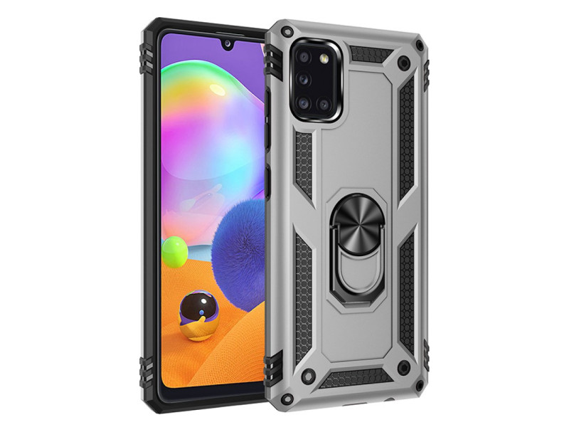 Newface Samsung Galaxy A31 Kılıf Sofya Yüzüklü Silikon Kapak - Gümüş