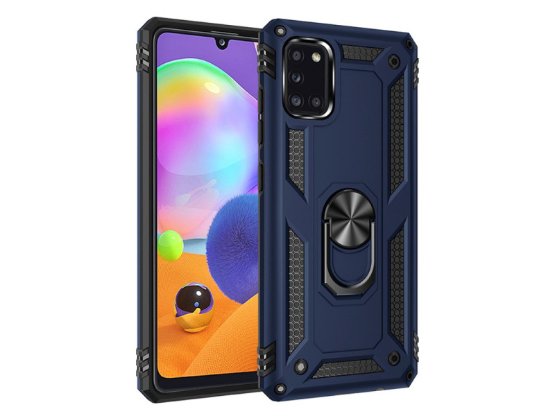 Newface Samsung Galaxy A31 Kılıf Sofya Yüzüklü Silikon Kapak - Lacivert