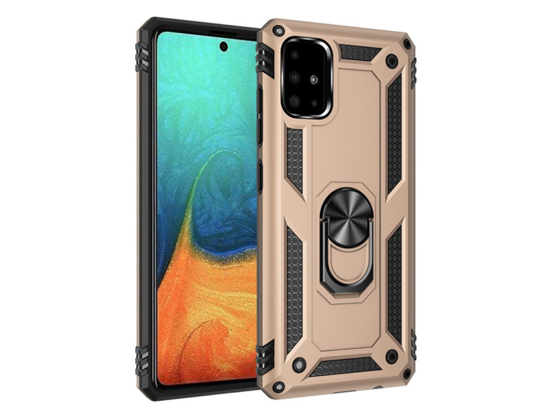 Newface Samsung Galaxy A71 Kılıf Sofya Yüzüklü Silikon Kapak - Gold