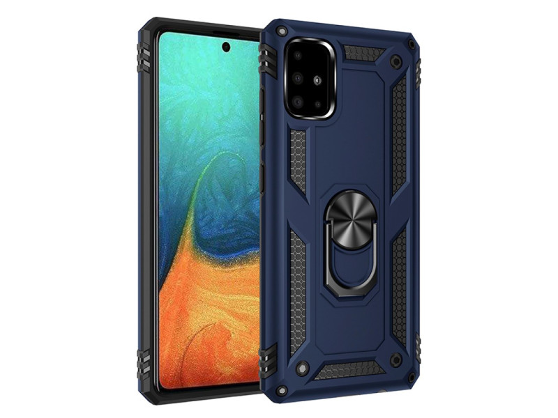 Newface Samsung Galaxy A71 Kılıf Sofya Yüzüklü Silikon Kapak - Lacivert