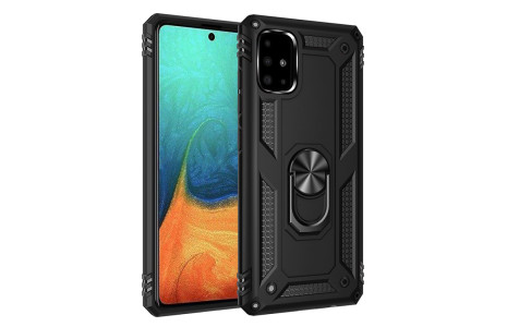 Newface Samsung Galaxy A71 Kılıf Sofya Yüzüklü Silikon Kapak - Siyah