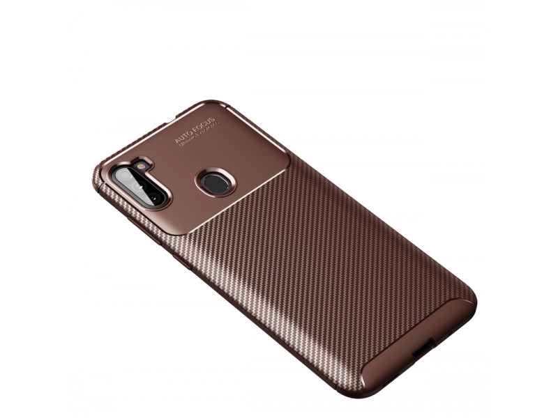 Newface Samsung Galaxy M11 Kılıf Focus Karbon Silikon - Kahverengi