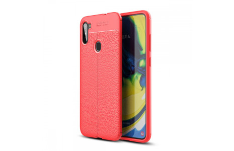 Newface Samsung Galaxy M11 Kılıf Focus Derili Silikon - Kırmızı