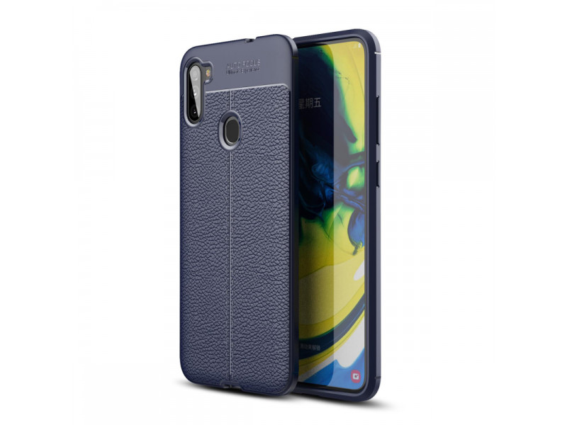 Newface Samsung Galaxy M11 Kılıf Focus Derili Silikon - Lacivert