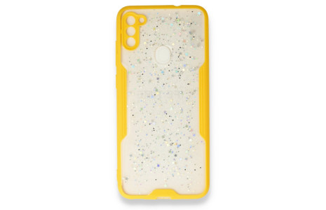 Newface Samsung Galaxy M11 Kılıf Platin Simli Silikon - Sarı