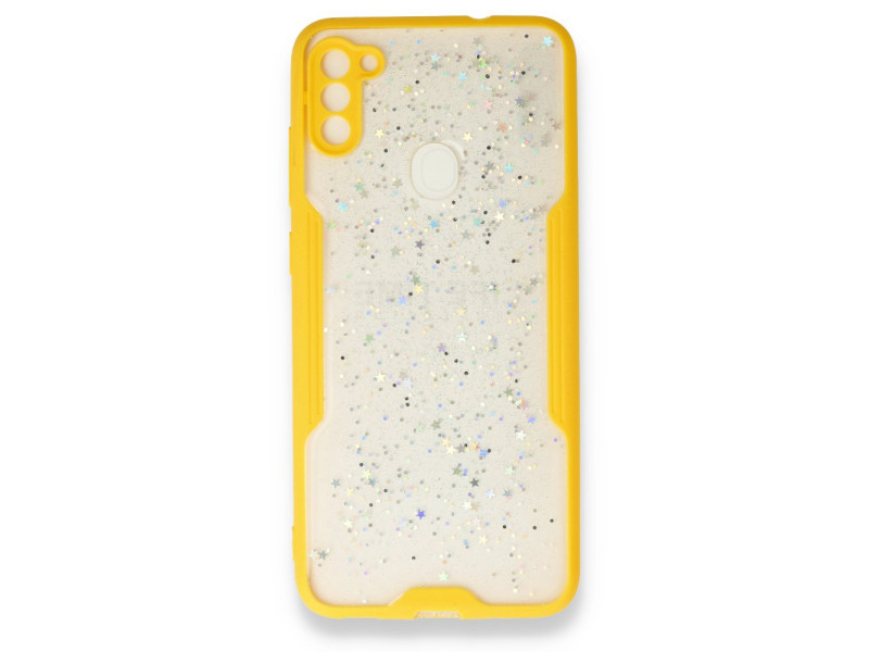 Newface Samsung Galaxy M11 Kılıf Platin Simli Silikon - Sarı