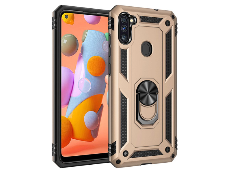Newface Samsung Galaxy M11 Kılıf Sofya Yüzüklü Silikon Kapak - Gold