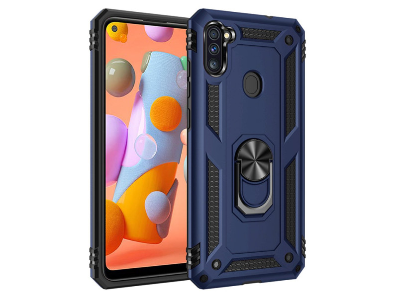 Newface Samsung Galaxy M11 Kılıf Sofya Yüzüklü Silikon Kapak - Lacivert