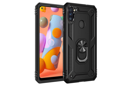 Newface Samsung Galaxy M11 Kılıf Sofya Yüzüklü Silikon Kapak - Siyah