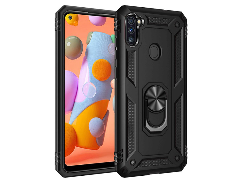 Newface Samsung Galaxy M11 Kılıf Sofya Yüzüklü Silikon Kapak - Siyah