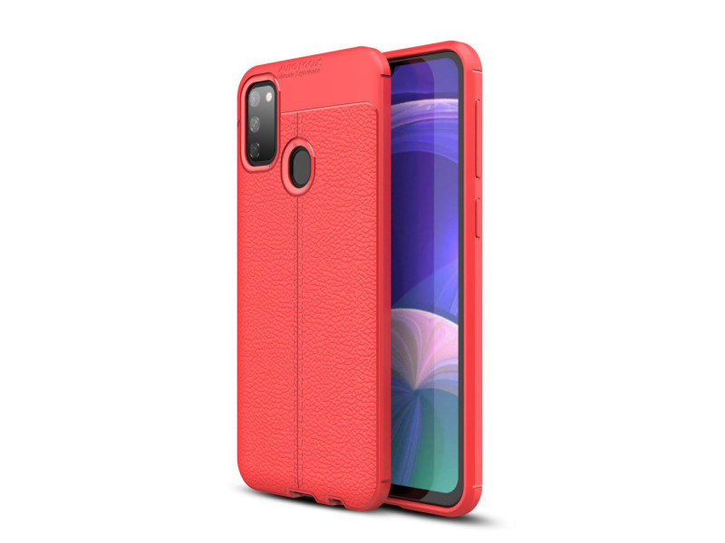 Newface Samsung Galaxy M21 Kılıf Focus Derili Silikon - Kırmızı