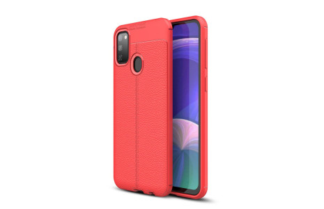 Newface Samsung Galaxy M30S Kılıf Focus Derili Silikon - Kırmızı