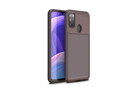 Newface Samsung Galaxy M30S Kılıf Focus Karbon Silikon - Kahverengi