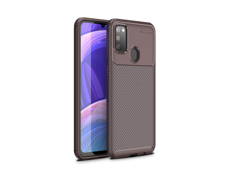 Newface Samsung Galaxy M30S Kılıf Focus Karbon Silikon - Kahverengi