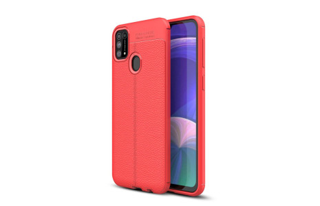 Newface Samsung Galaxy M31 Kılıf Focus Derili Silikon - Kırmızı
