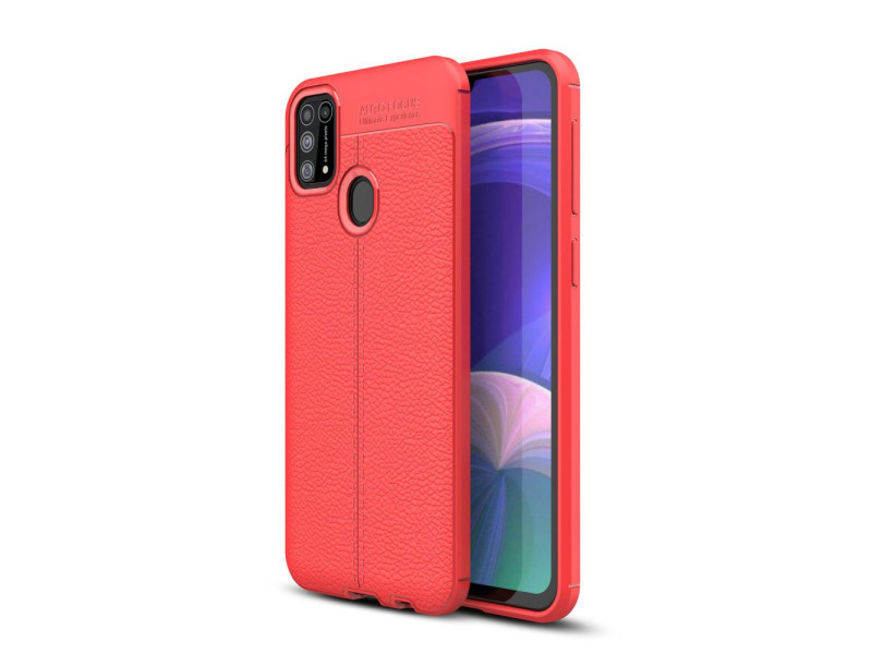 Newface Samsung Galaxy M31 Kılıf Focus Derili Silikon - Kırmızı