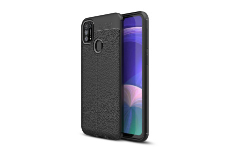 Newface Samsung Galaxy M31 Kılıf Focus Derili Silikon - Siyah