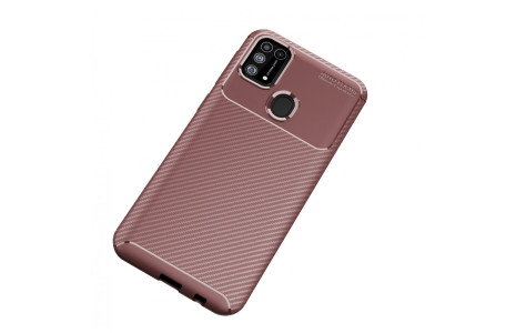 Newface Samsung Galaxy M31 Kılıf Focus Karbon Silikon - Kahverengi