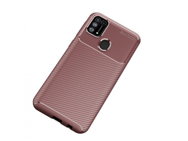 Newface Samsung Galaxy M31 Kılıf Focus Karbon Silikon - Kahverengi