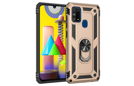 Newface Samsung Galaxy M31 Kılıf Sofya Yüzüklü Silikon Kapak - Gold