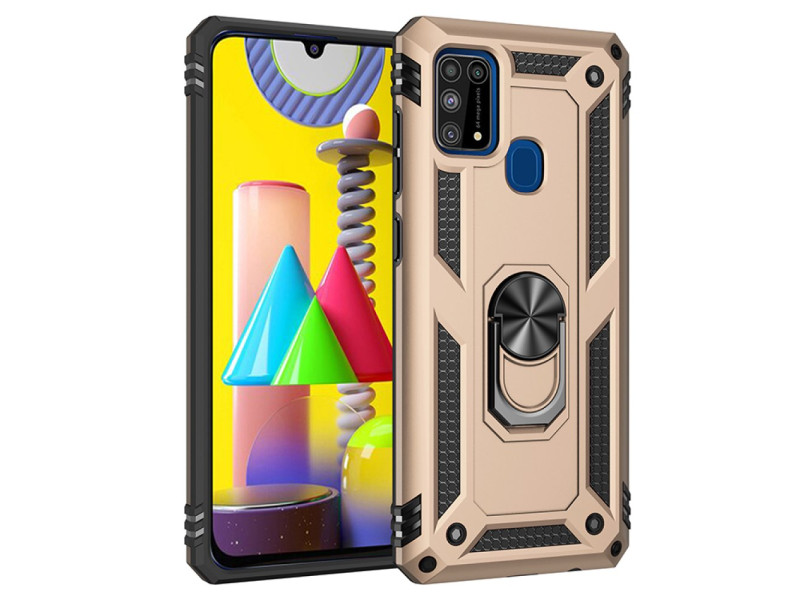 Newface Samsung Galaxy M31 Kılıf Sofya Yüzüklü Silikon Kapak - Gold