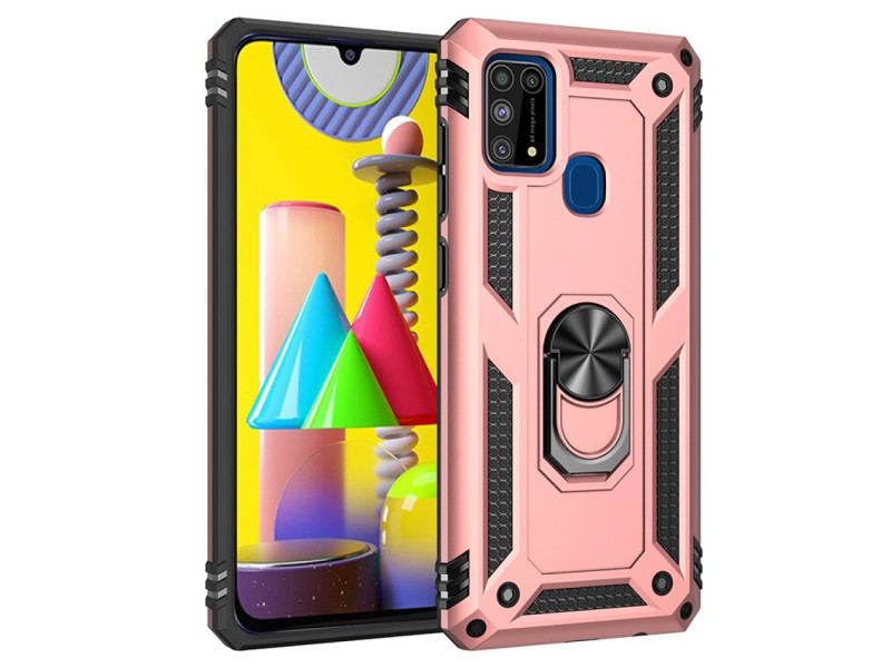 Newface Samsung Galaxy M31 Kılıf Sofya Yüzüklü Silikon Kapak - Rose