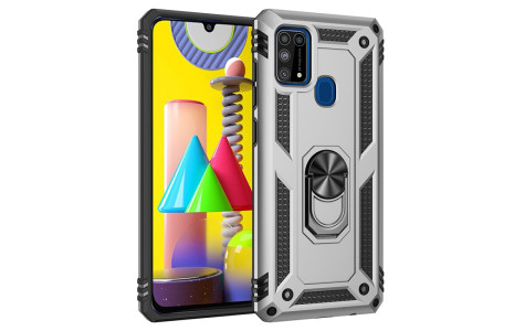 Newface Samsung Galaxy M31 Kılıf Sofya Yüzüklü Silikon Kapak - Gümüş
