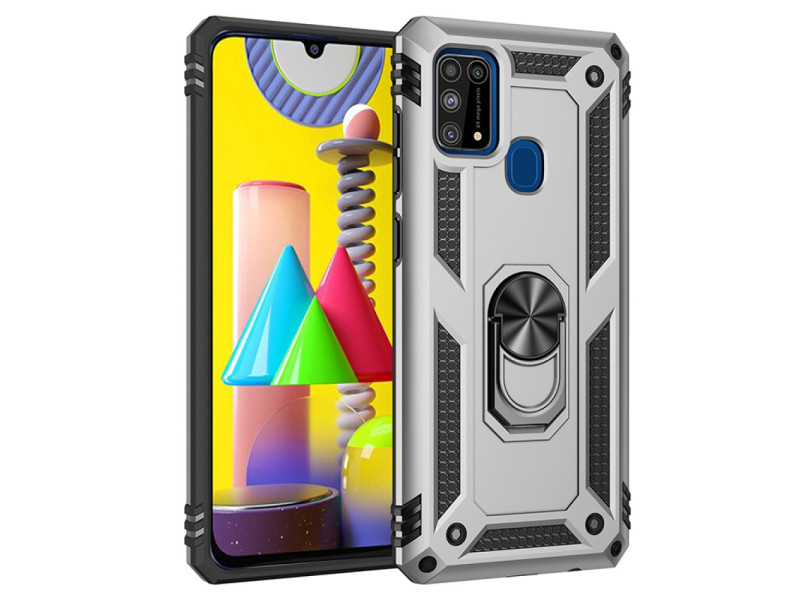 Newface Samsung Galaxy M31 Kılıf Sofya Yüzüklü Silikon Kapak - Gümüş