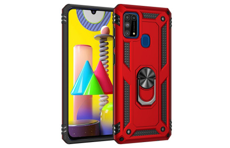 Newface Samsung Galaxy M31 Kılıf Sofya Yüzüklü Silikon Kapak - Kırmızı