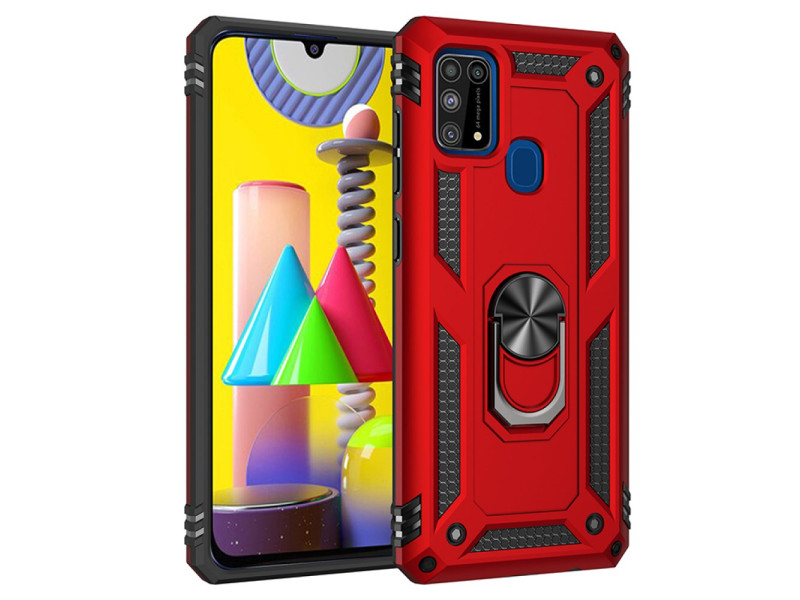 Newface Samsung Galaxy M31 Kılıf Sofya Yüzüklü Silikon Kapak - Kırmızı