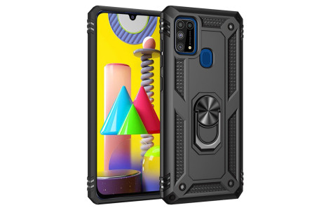 Newface Samsung Galaxy M31 Kılıf Sofya Yüzüklü Silikon Kapak - Siyah