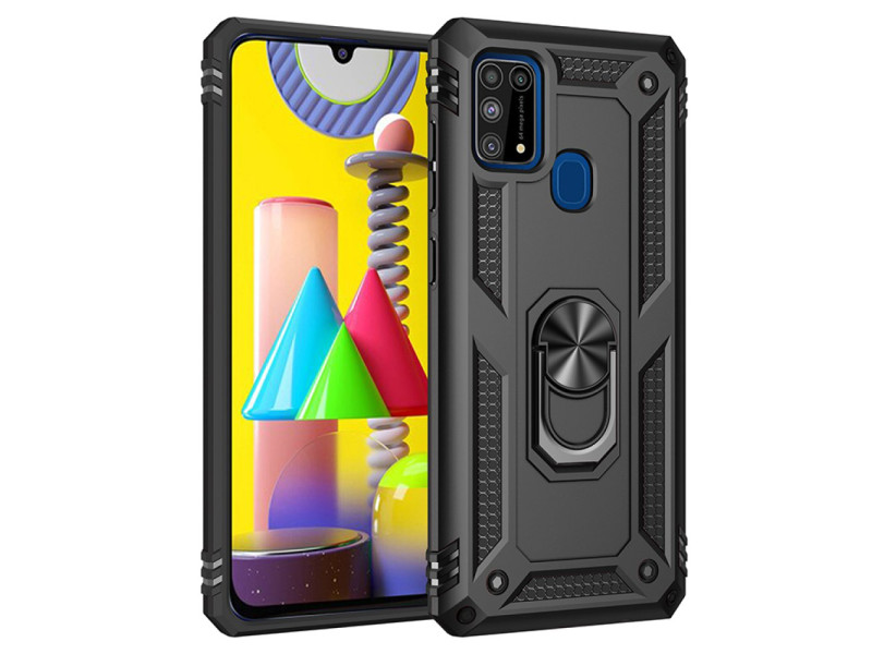 Newface Samsung Galaxy M31 Kılıf Sofya Yüzüklü Silikon Kapak - Siyah