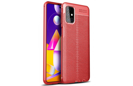 Newface Samsung Galaxy M31S Kılıf Focus Derili Silikon - Kırmızı