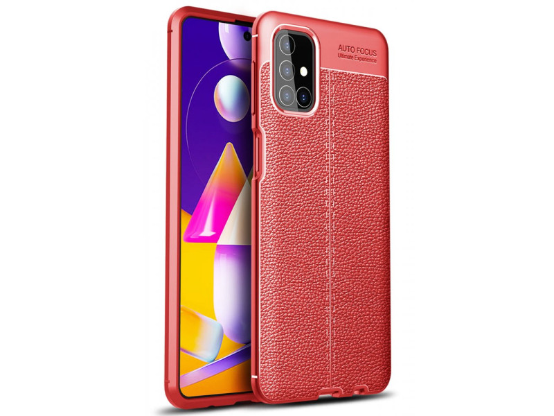 Newface Samsung Galaxy M31S Kılıf Focus Derili Silikon - Kırmızı