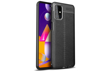 Newface Samsung Galaxy M31S Kılıf Focus Derili Silikon - Siyah