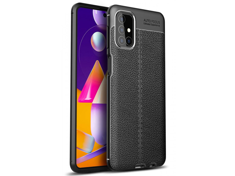 Newface Samsung Galaxy M31S Kılıf Focus Derili Silikon - Siyah