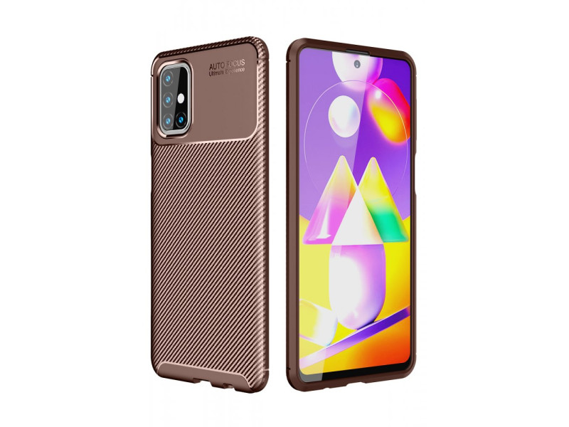 Newface Samsung Galaxy M31S Kılıf Focus Karbon Silikon - Kahverengi