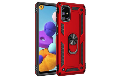 Newface Samsung Galaxy M31S Kılıf Sofya Yüzüklü Silikon Kapak - Kırmızı