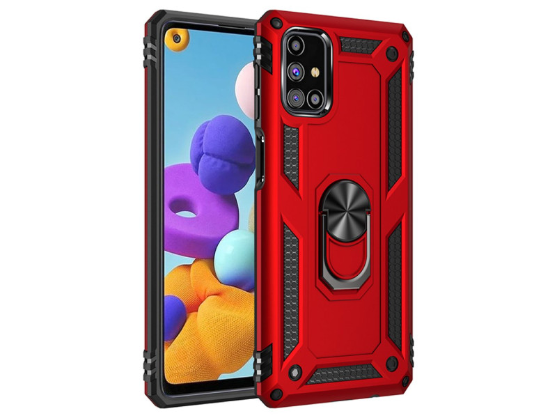 Newface Samsung Galaxy M31S Kılıf Sofya Yüzüklü Silikon Kapak - Kırmızı