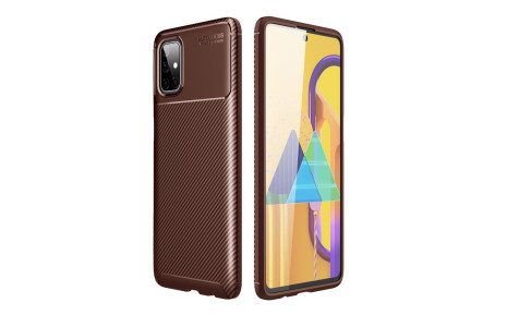 Newface Samsung Galaxy M51 Kılıf Focus Karbon Silikon - Kahverengi
