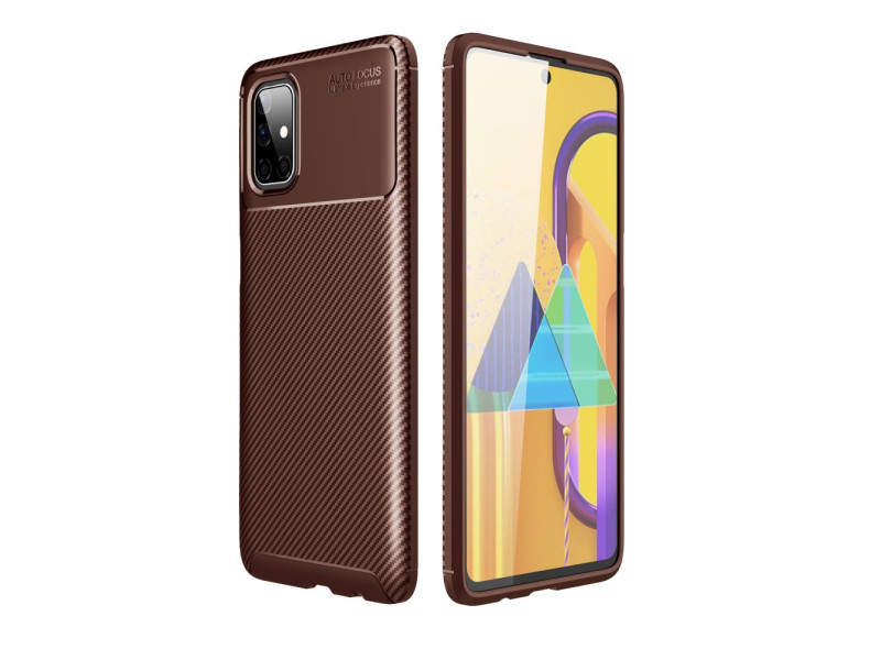 Newface Samsung Galaxy M51 Kılıf Focus Karbon Silikon - Kahverengi