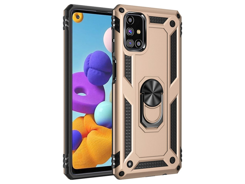Newface Samsung Galaxy M51 Kılıf Sofya Yüzüklü Silikon Kapak - Gold