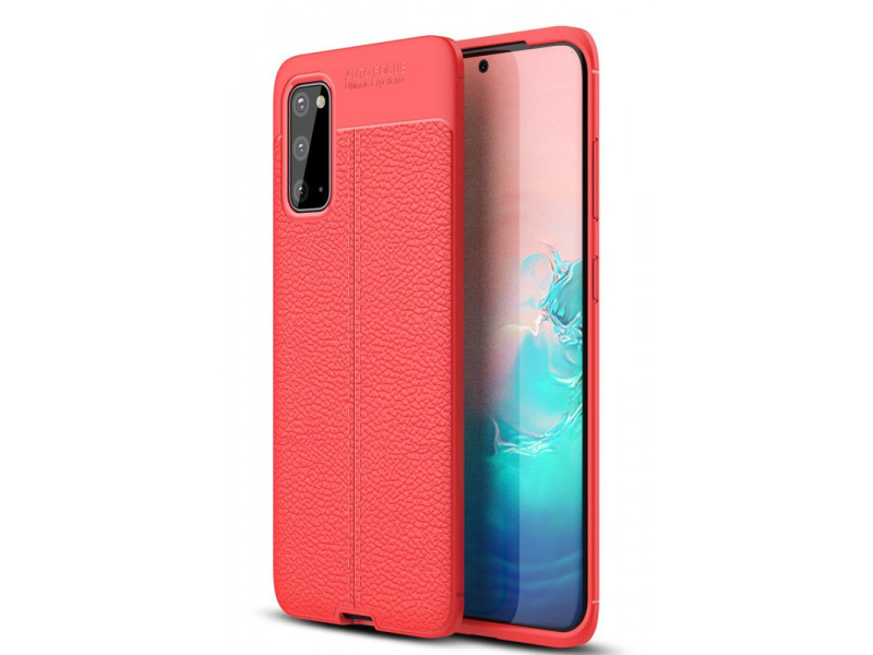 Newface Samsung Galaxy S20 Kılıf Focus Derili Silikon - Kırmızı