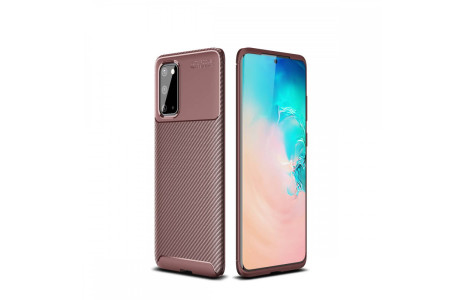 Newface Samsung Galaxy S20 Kılıf Focus Karbon Silikon - Kahverengi