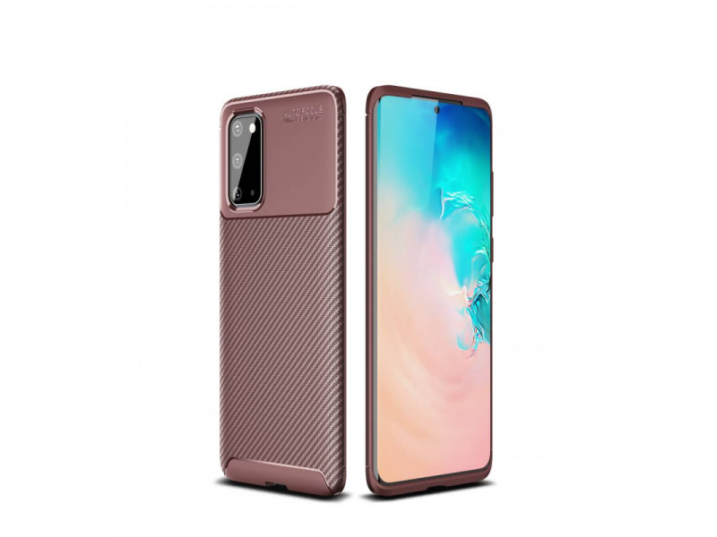 Newface Samsung Galaxy S20 Kılıf Focus Karbon Silikon - Kahverengi