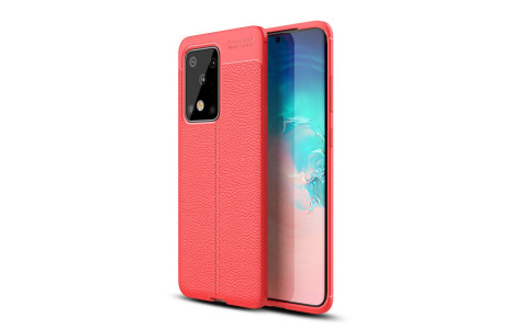 Newface Samsung Galaxy S20 Ultra Kılıf Focus Derili Silikon - Kırmızı