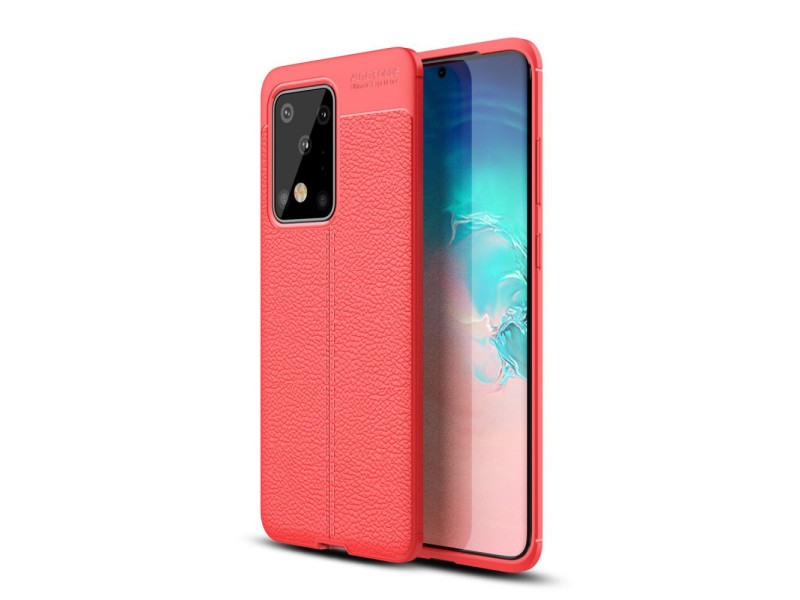 Newface Samsung Galaxy S20 Ultra Kılıf Focus Derili Silikon - Kırmızı