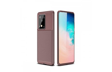 Newface Samsung Galaxy S20 Ultra Kılıf Focus Karbon Silikon - Kahverengi