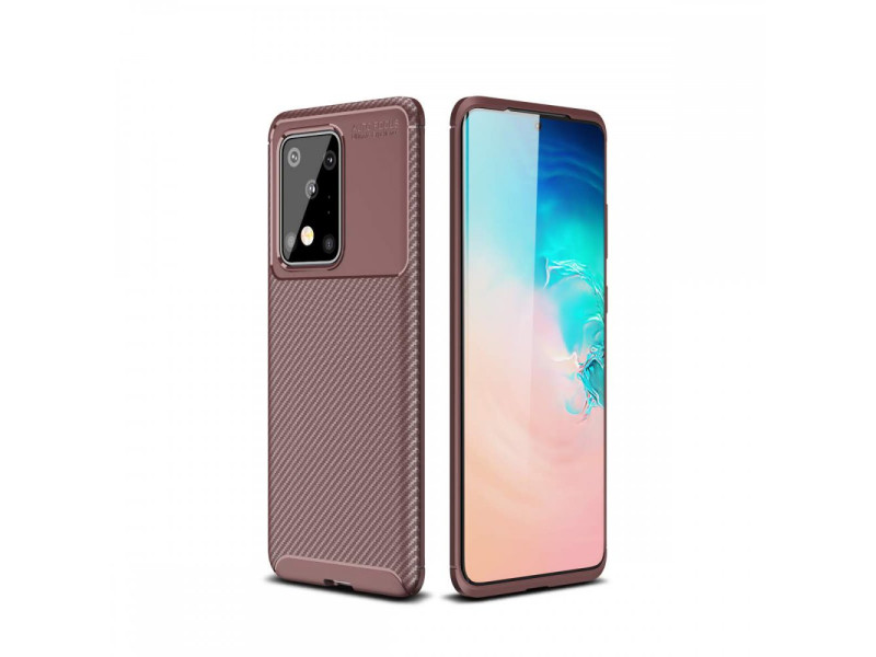 Newface Samsung Galaxy S20 Ultra Kılıf Focus Karbon Silikon - Kahverengi