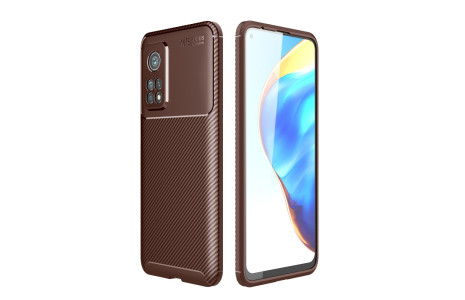 Newface Xiaomi Mi 10T Pro Kılıf Focus Karbon Silikon - Kahverengi